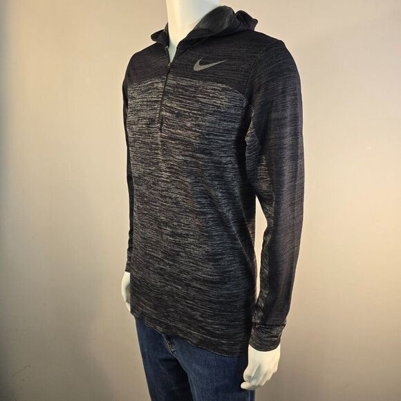 Nike Pro-Training Hoodie Mens Sz M 1/4 Zip Pullover Heathered Gray Black LS - Picture 6 of 8
